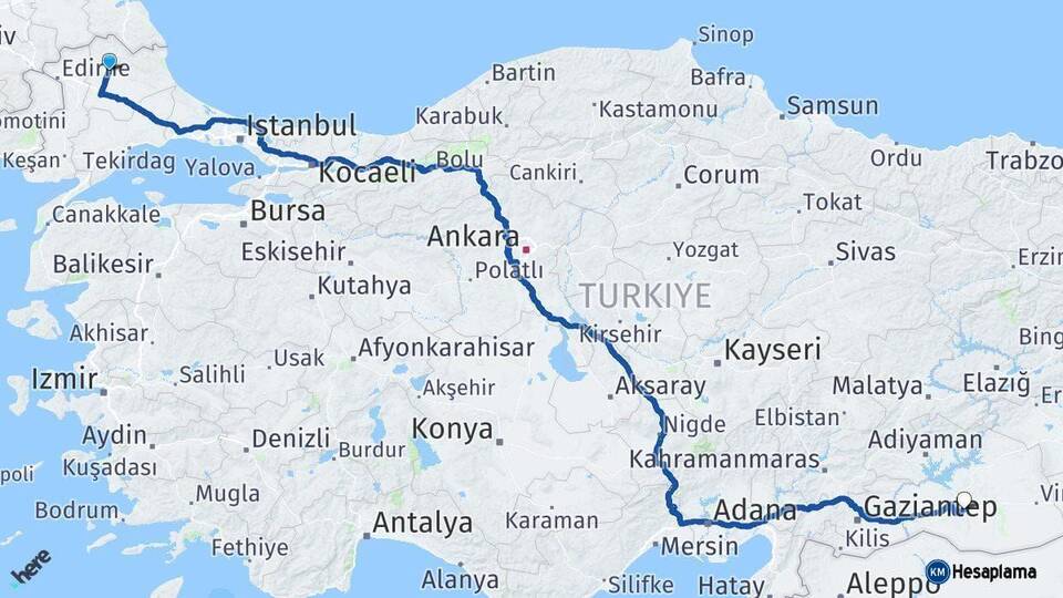 Kırklareli Şanlıurfa Arası Kaç Km - Yol Haritası