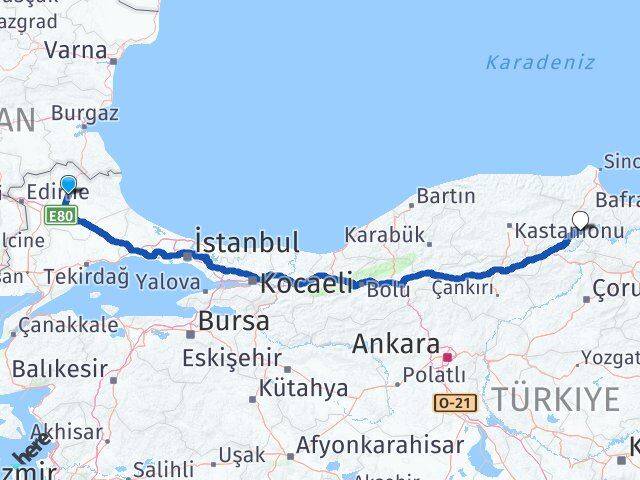 Kırklareli Saraydüzü Sinop Arası Kaç Km - Yol Haritası