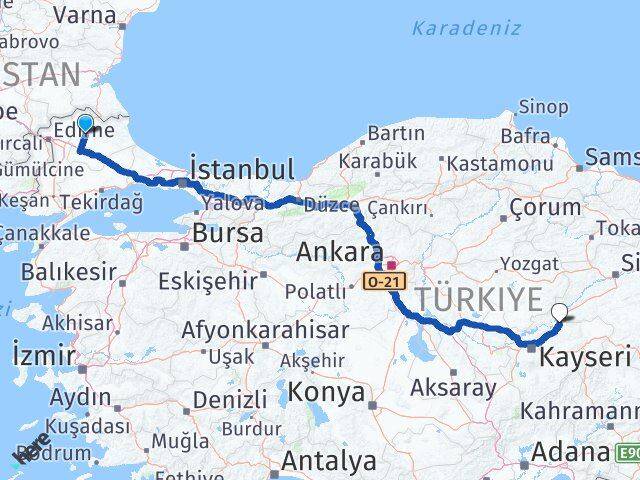 Kırklareli Sarıoğlan Kayseri Arası Kaç Km - Yol Haritası