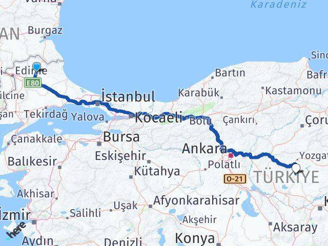 Kırklareli Şefaatli Yozgat Arası Kaç Km - Yol Haritası