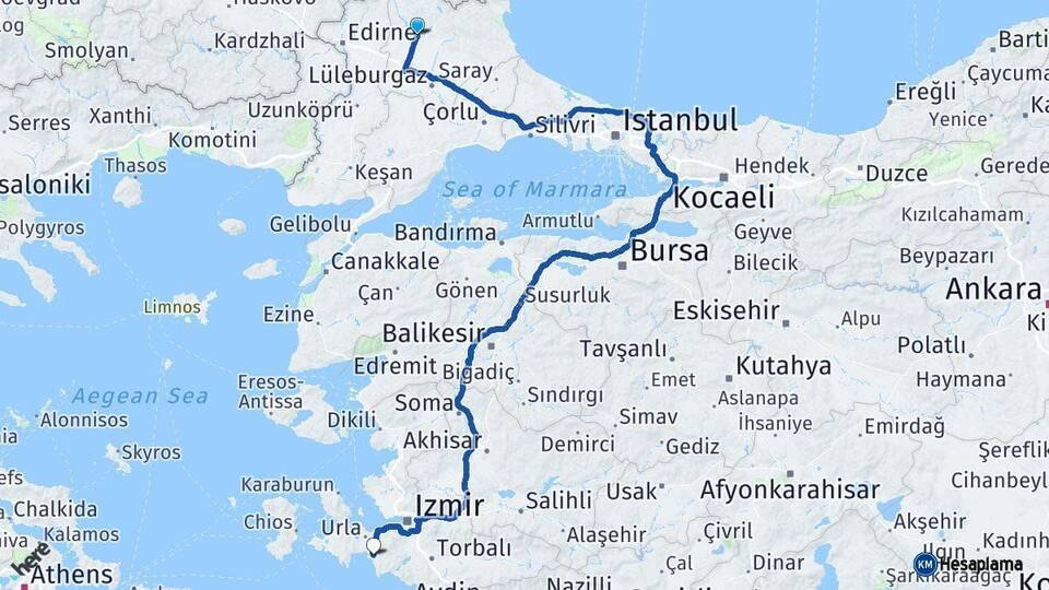 Kırklareli Seferihisar İzmir Arası Kaç Km - Yol Haritası