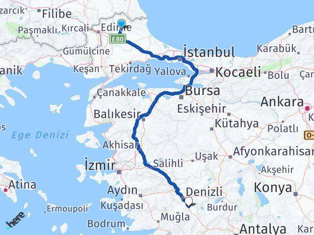 Kırklareli Serinhisar Denizli Arası Kaç Km - Yol Haritası