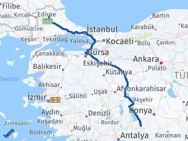 Kırklareli Seydişehir Konya Arası Kaç Km - Yol Haritası