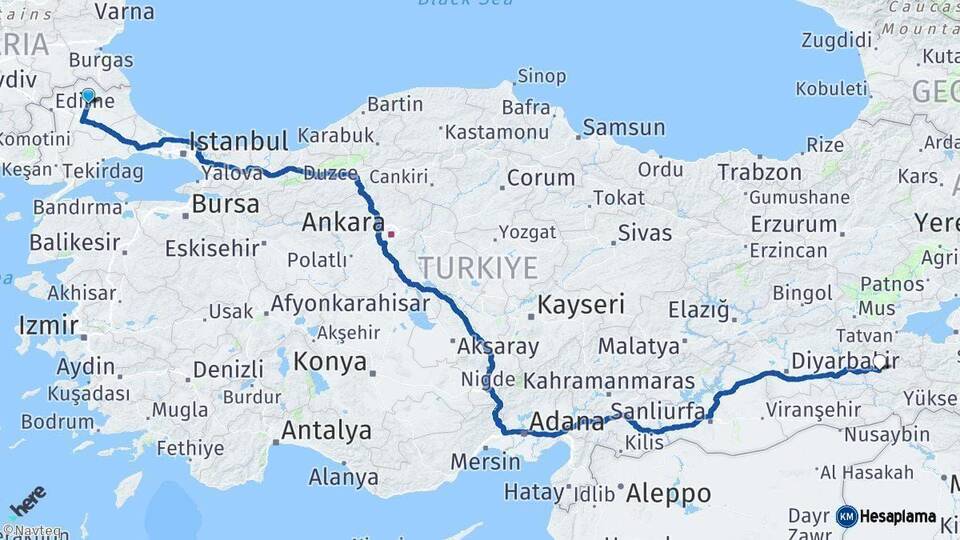 Kırklareli Siirt Arası Kaç Km - Yol Haritası