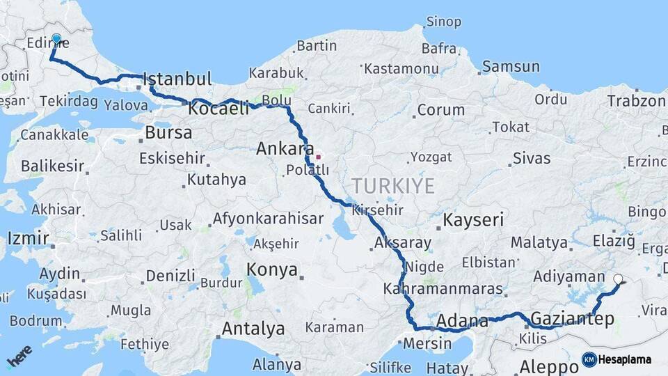 Kırklareli Siverek Şanlıurfa Arası Kaç Km - Yol Haritası