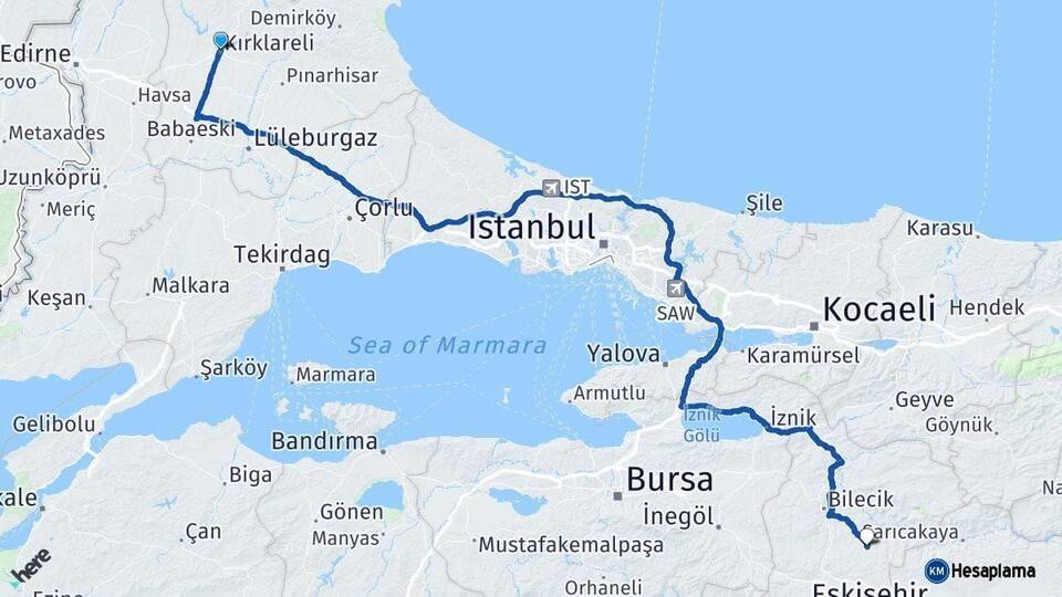 Kırklareli Söğüt Bilecik Arası Kaç Km - Yol Haritası