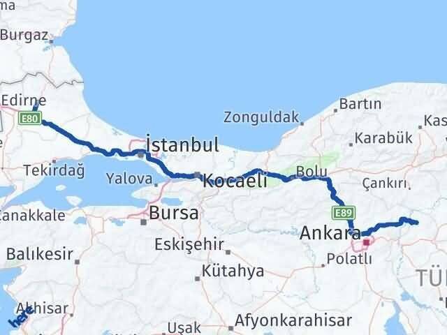 Kırklareli Sulakyurt Kırıkkale Arası Kaç Km - Yol Haritası
