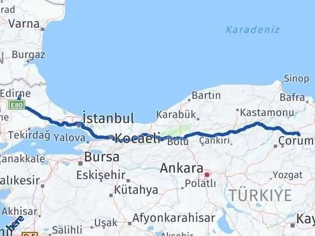 Kırklareli Suluova Amasya Arası Kaç Km - Yol Haritası
