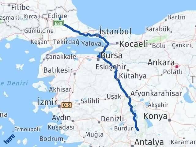 Kırklareli Sütçüler Isparta Arası Kaç Km - Yol Haritası
