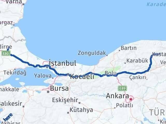 Kırklareli Taşköprü Kastamonu Arası Kaç Km - Yol Haritası