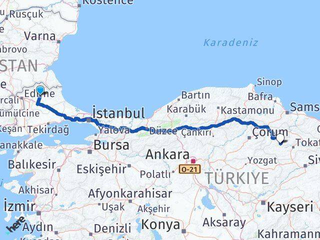 Kırklareli Turhal Tokat Arası Kaç Km - Yol Haritası