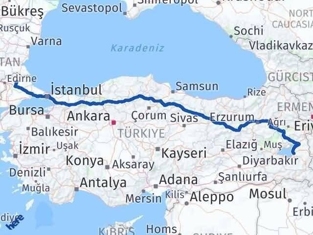 Kırklareli Tuşba Van Arası Kaç Km - Yol Haritası