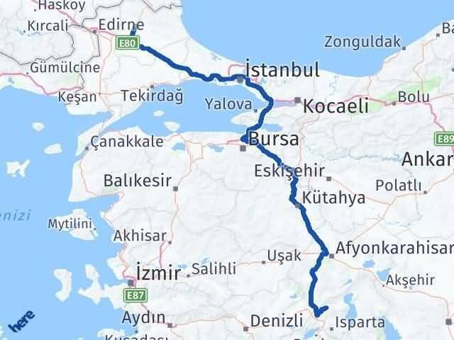 Kırklareli Uluborlu Arası Kaç Km - Yol Tarifi