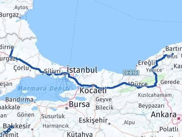 Kırklareli Ulus Bartın Arası Kaç Km - Yol Haritası