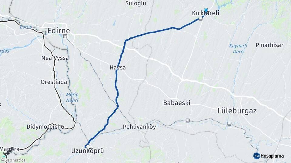 Kırklareli Uzunköprü Edirne Arası Kaç Km - Yol Haritası
