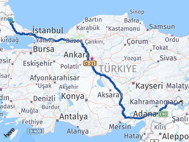 Kırklareli Vize Adıyaman Arası Kaç Km - Yol Haritası