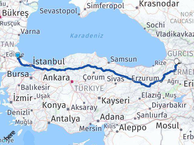 Kırklareli Vize Ardahan Arası Kaç Km - Yol Haritası