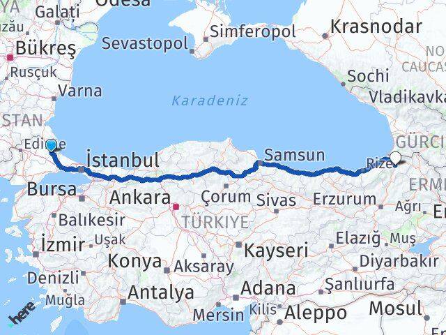 Kırklareli Vize Artvin Arası Kaç Km - Yol Haritası