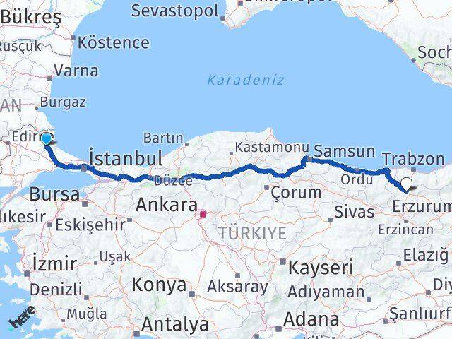 Kırklareli Vize Gümüşhane Arası Kaç Km - Yol Haritası