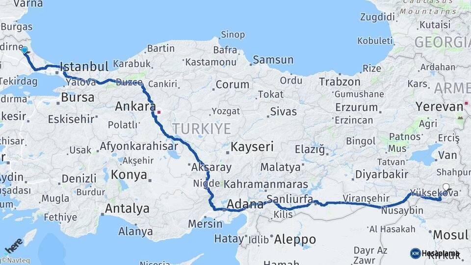 Kırklareli Vize Hakkari Arası Kaç Km - Yol Haritası