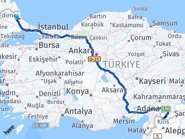 Kırklareli Vize Kilis Arası Kaç Km - Yol Haritası