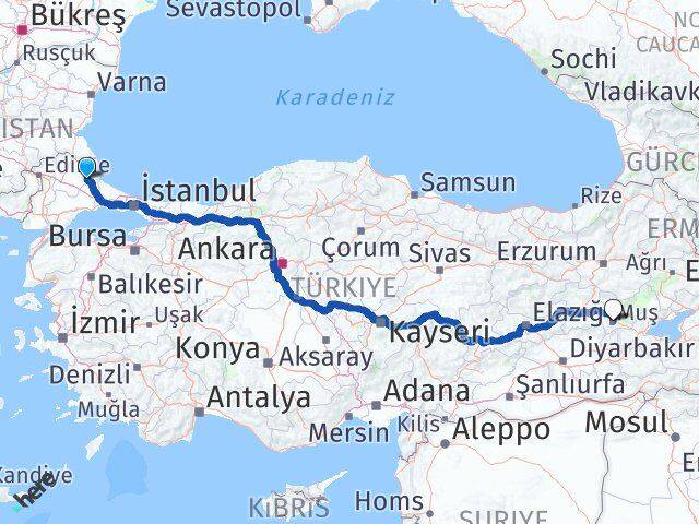 Kırklareli Vize Muş Arası Kaç Km - Yol Haritası