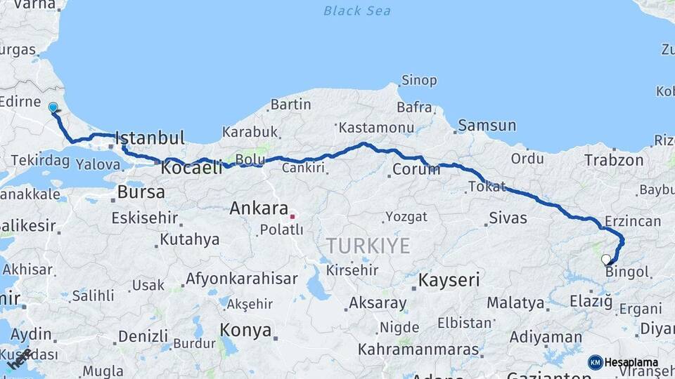 Kırklareli Vize Tunceli Arası Kaç Km - Yol Haritası