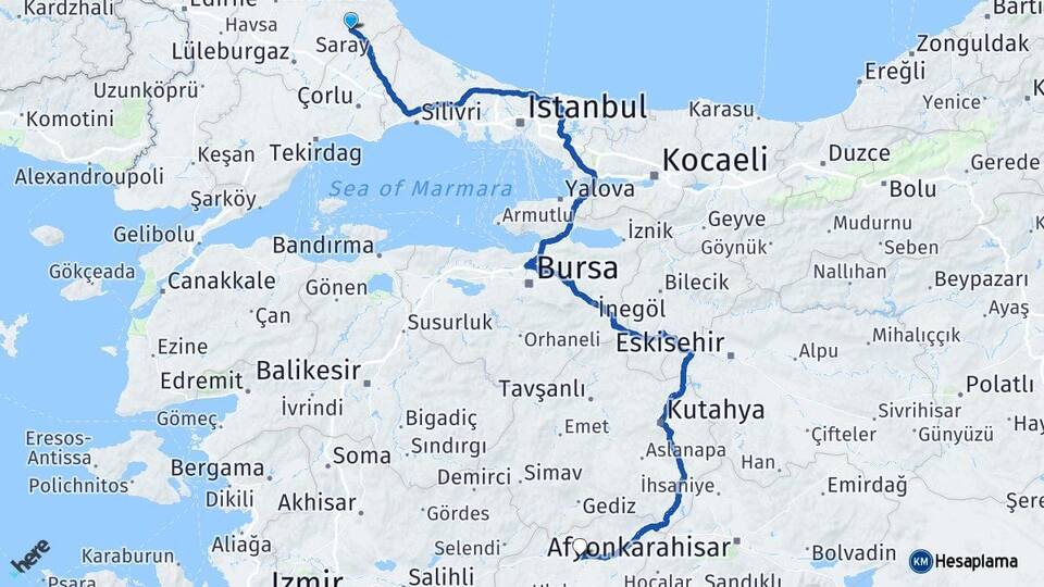 Kırklareli Vize Uşak Arası Kaç Km - Yol Haritası