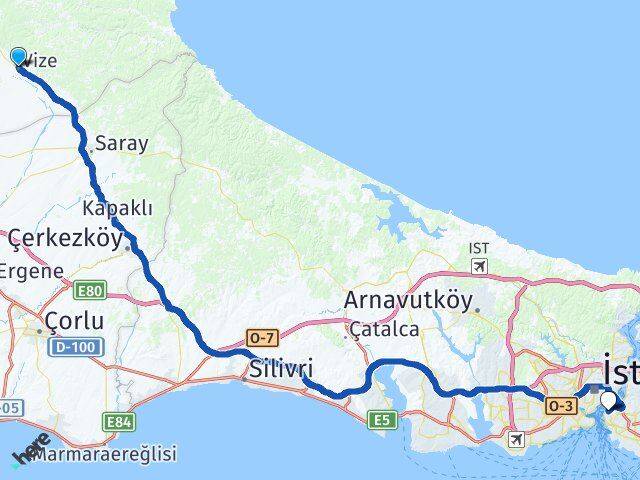 Kırklareli Vize Üsküdar İstanbul Arası Kaç Km - Yol Haritası