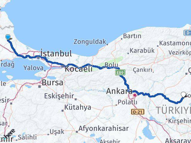 Kırklareli Vize Yozgat Arası Kaç Km - Yol Haritası