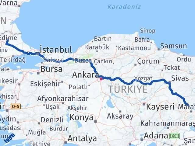 Kırklareli Yazıhan Malatya Arası Kaç Km - Yol Haritası