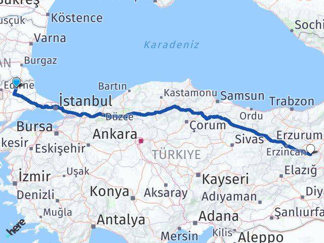 Kırklareli Yedisu Bingöl Arası Kaç Km - Yol Haritası