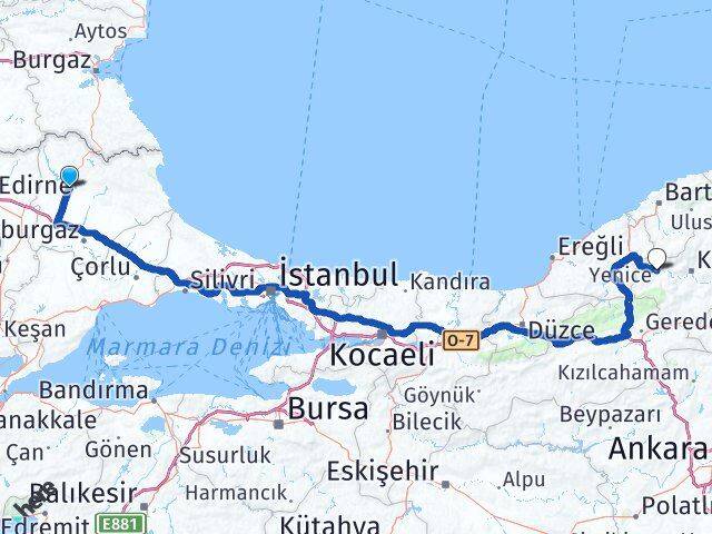 Kırklareli Yenice Karabük Arası Kaç Km - Yol Haritası