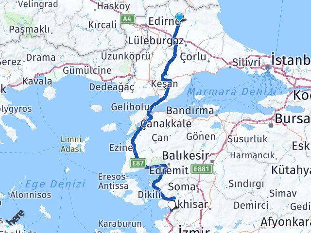 Kırklareli Yenişakran Aliağa İzmir Arası Kaç Km - Yol Haritası