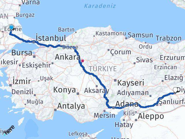 Kırklareli Yenişehir Diyarbakır Arası Kaç Km - Yol Haritası