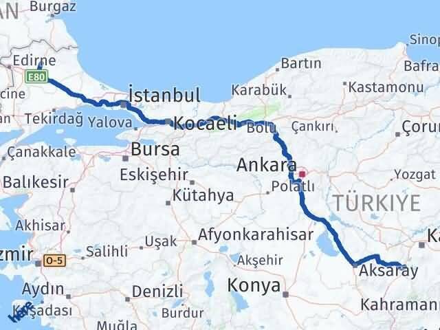 Kırklareli Yeşilhisar Kayseri Arası Kaç Km - Yol Haritası