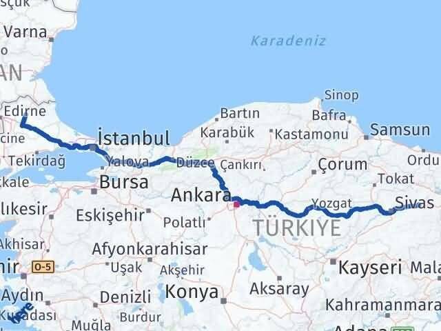 Kırklareli Zara Sivas Arası Kaç Km - Yol Haritası