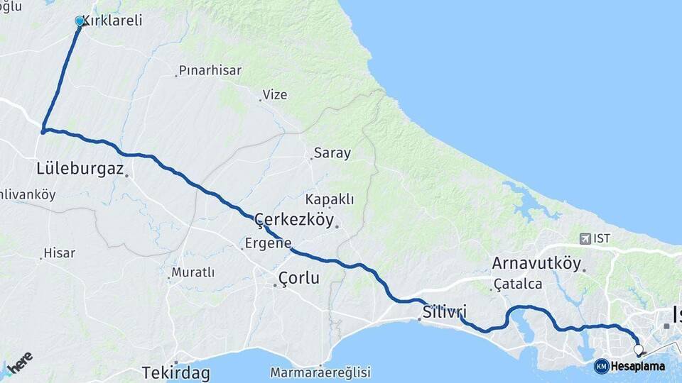 Kırklareli Zeytinburnu İstanbul Arası Kaç Km - Yol Haritası