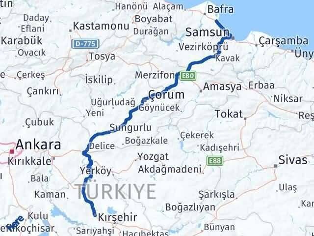 Kırşehir 19 Mayıs Samsun Arası Kaç Km - Yol Haritası