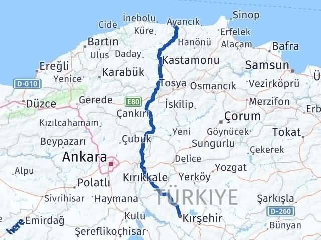 Kırşehir Abana Kastamonu Arası Kaç Km - Yol Haritası