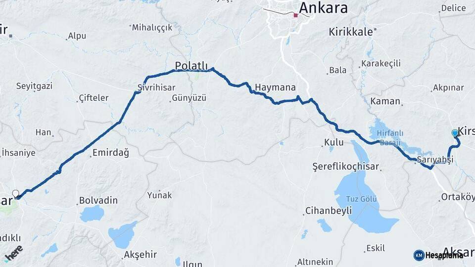 Kırşehir Afyonkarahisar Arası Kaç Km - Yol Haritası