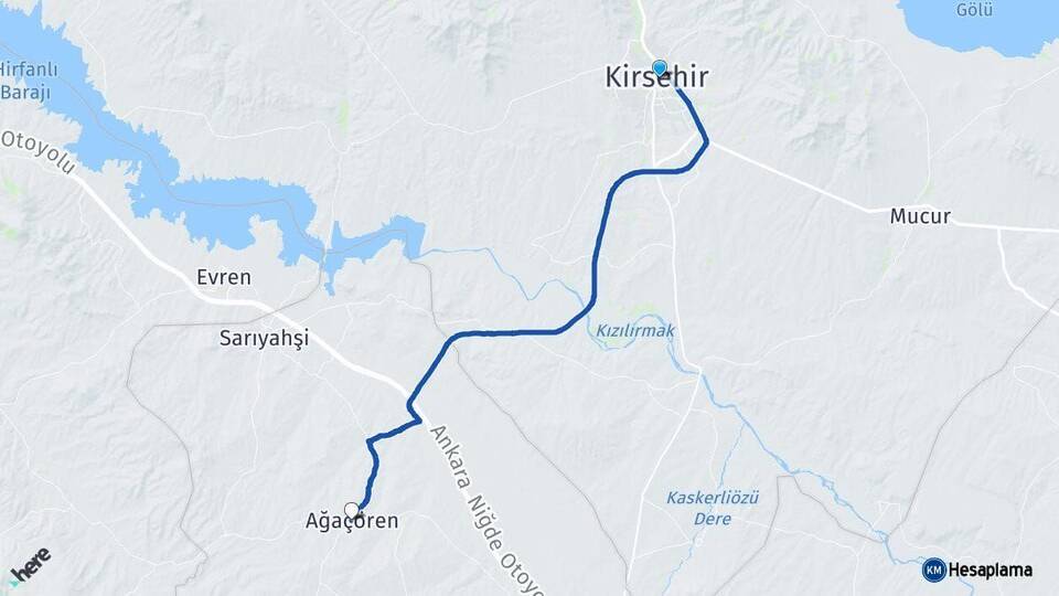Kırşehir Ağaçören Aksaray Arası Kaç Km - Yol Haritası