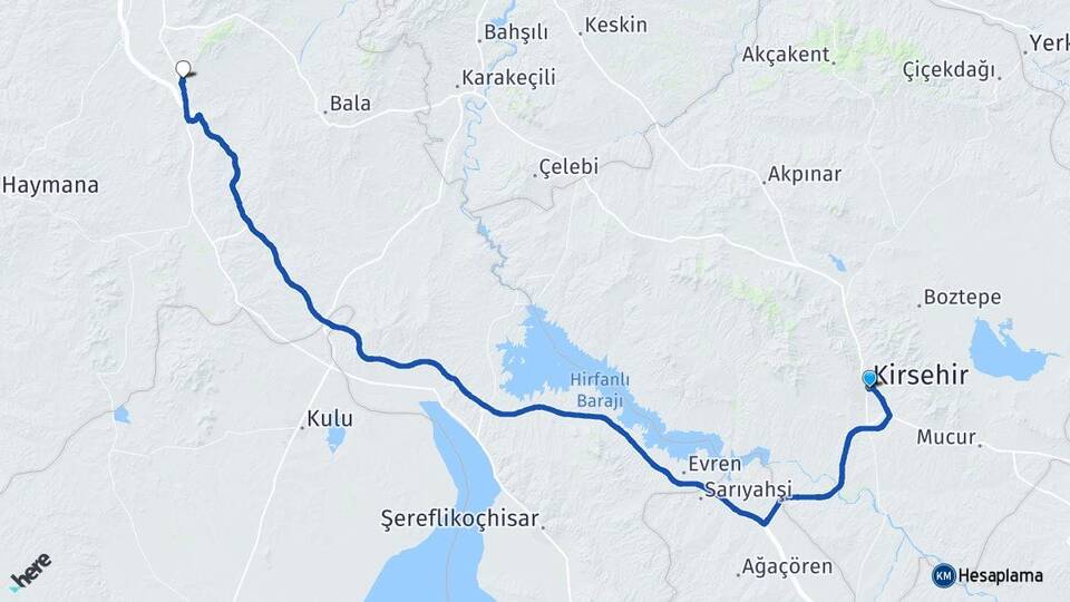 Kırşehir Ahiboz Gölbaşı Ankara Arası Kaç Km - Yol Haritası