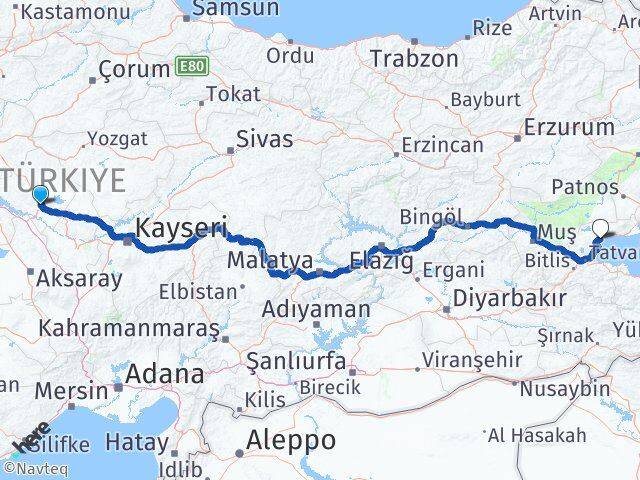 Kırşehir Ahlat Bitlis Arası Kaç Km - Yol Haritası