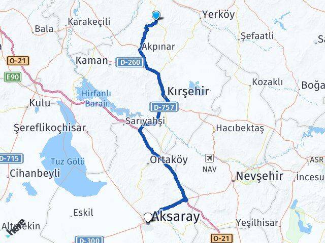 Kırşehir Akçakent Aksaray Arası Kaç Km - Yol Haritası