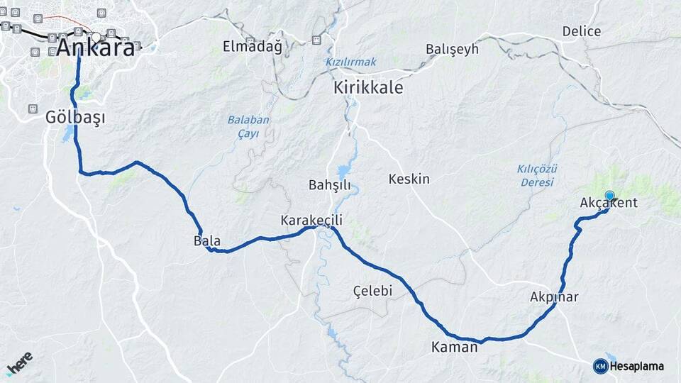 Kırşehir Akçakent Ankara Arası Kaç Km - Yol Haritası