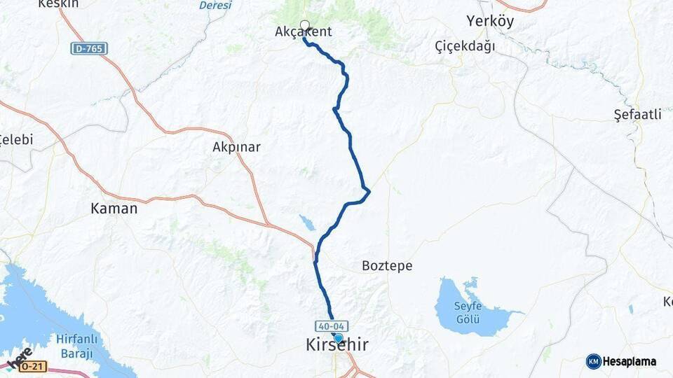 Kırşehir Akçakent Arası Kaç Km - Yol Haritası