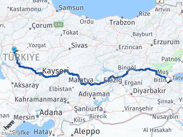 Kırşehir Akçakent Bitlis Arası Kaç Km - Yol Haritası