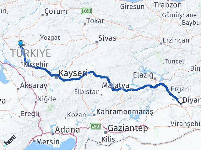 Kırşehir Akçakent Diyarbakır Arası Kaç Km - Yol Haritası