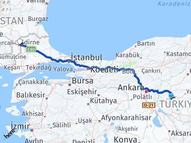 Kırşehir Akçakent Edirne Arası Kaç Km - Yol Haritası